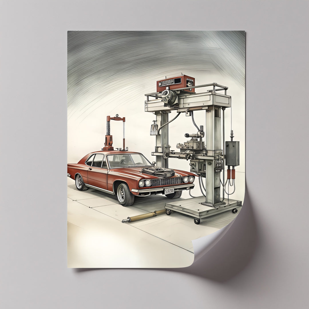 Retro Muscle Car in Workshop - Car Canvas Print