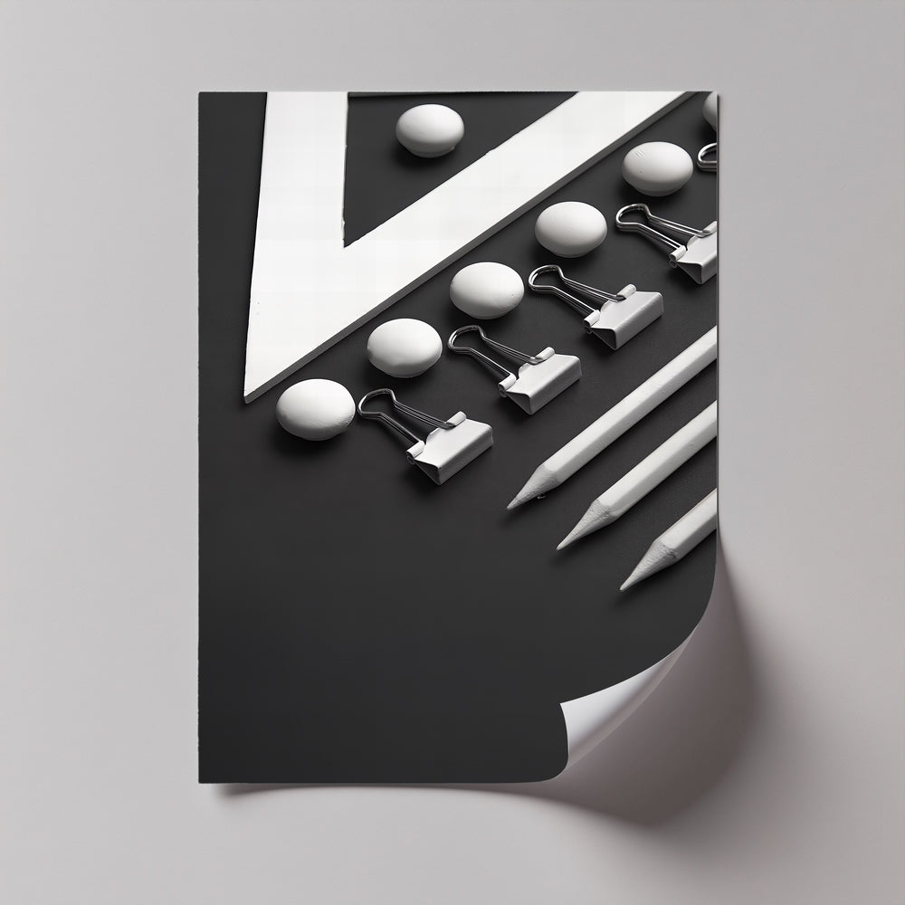 This clean and balanced canvas print highlights office tools with artistic symmetry and minimalist flair.

