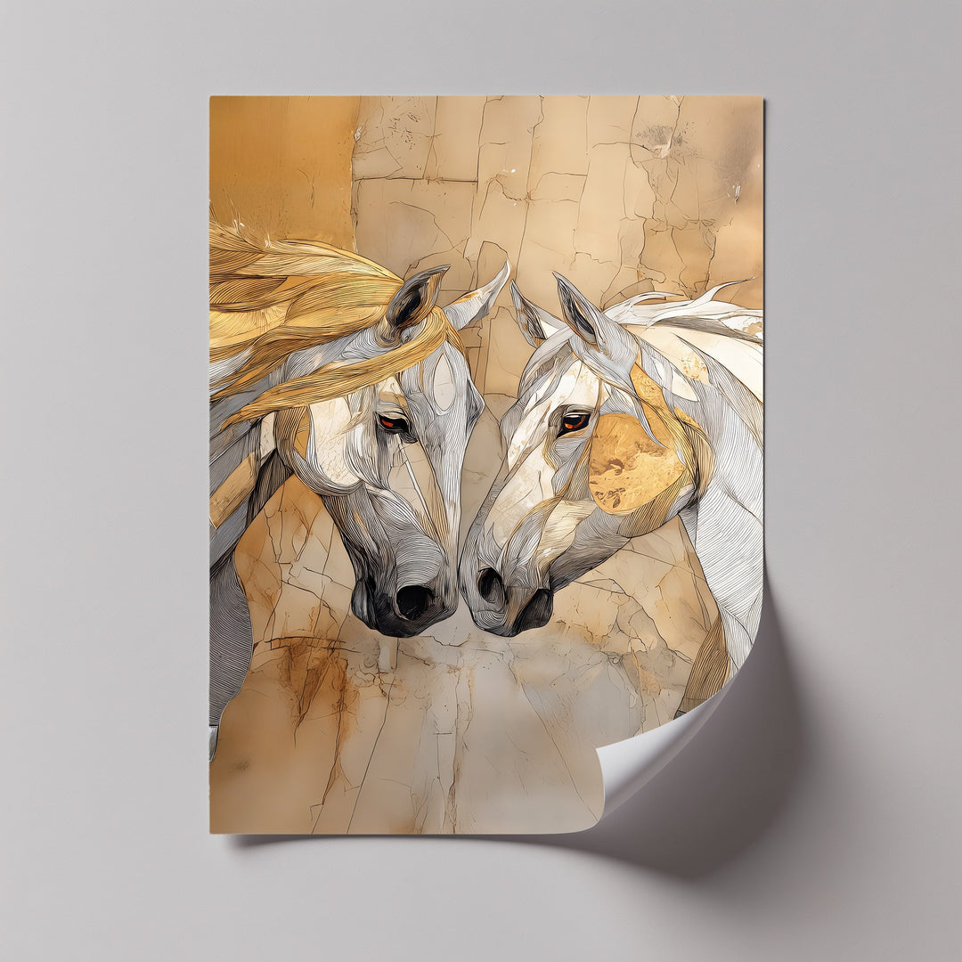 Desert Bond – Twin Horses in Earth-Tone Line Art Canvas Print