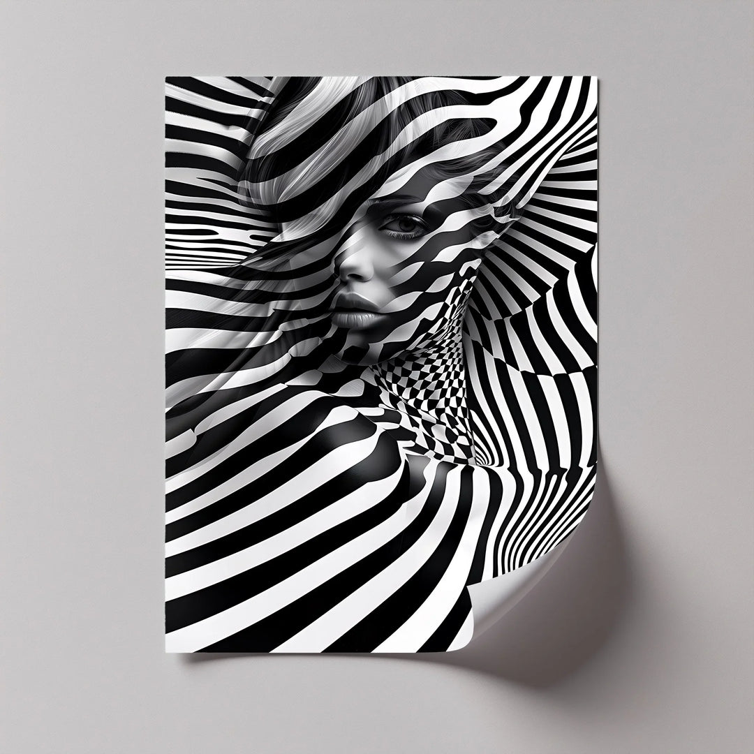 Illusionary Muse – Optical Portrait in Black & White Canvas Print - MyPhotoStation