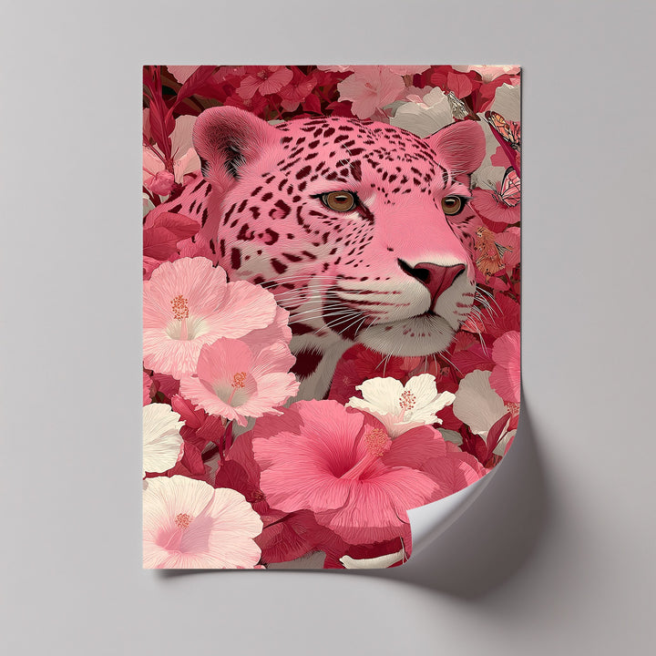Blush Predator – Pink Leopard in Hibiscus Jungle Canvas Print