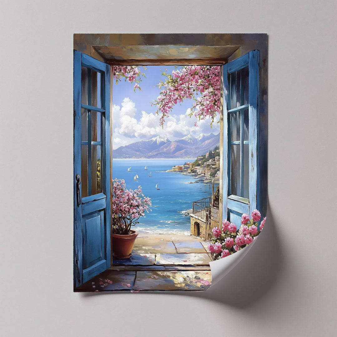 Mediterranean View – Open Window with Coastal Seascape Canvas Print - MyPhotoStation