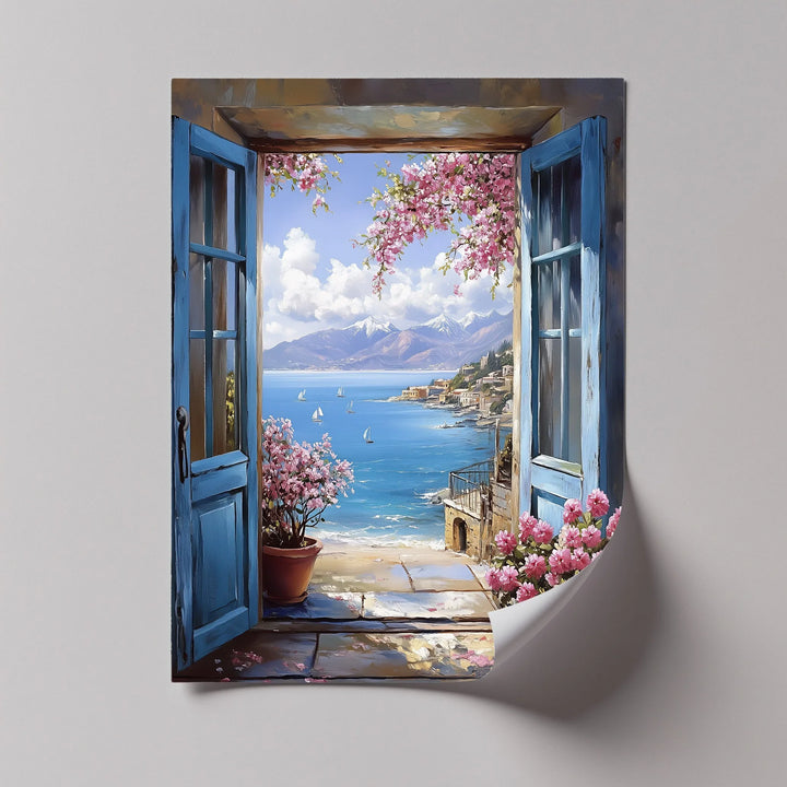 Mediterranean View – Open Window with Coastal Seascape Canvas Print - MyPhotoStation