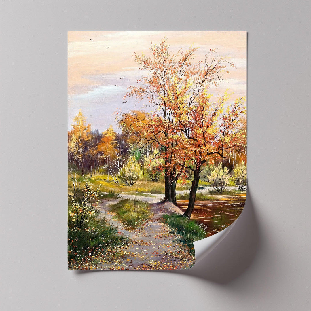 Fall landscape with golden trees canvas print

