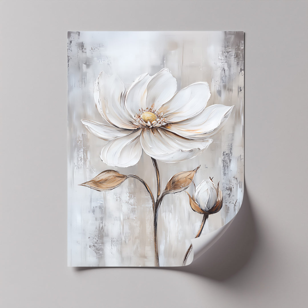 White Petal Blossom with Golden Hints – Elegant Floral Canvas Print