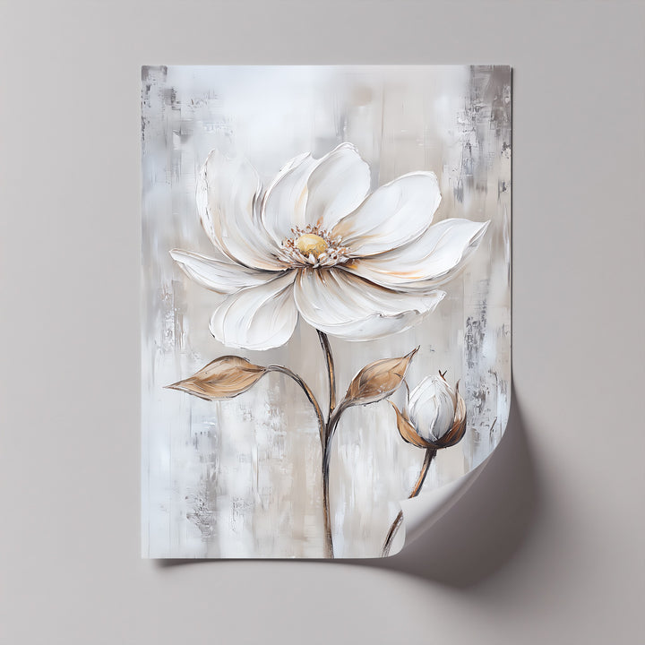 White Petal Blossom with Golden Hints – Elegant Floral Canvas Print