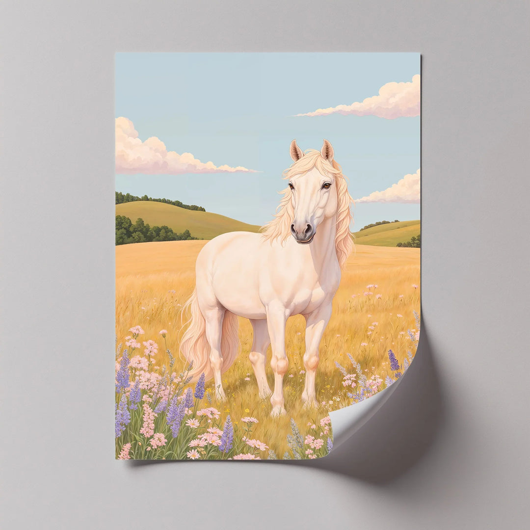 Golden Meadow Stallion – Horse in Wildflower Field Animal Canvas Print - MyPhotoStation