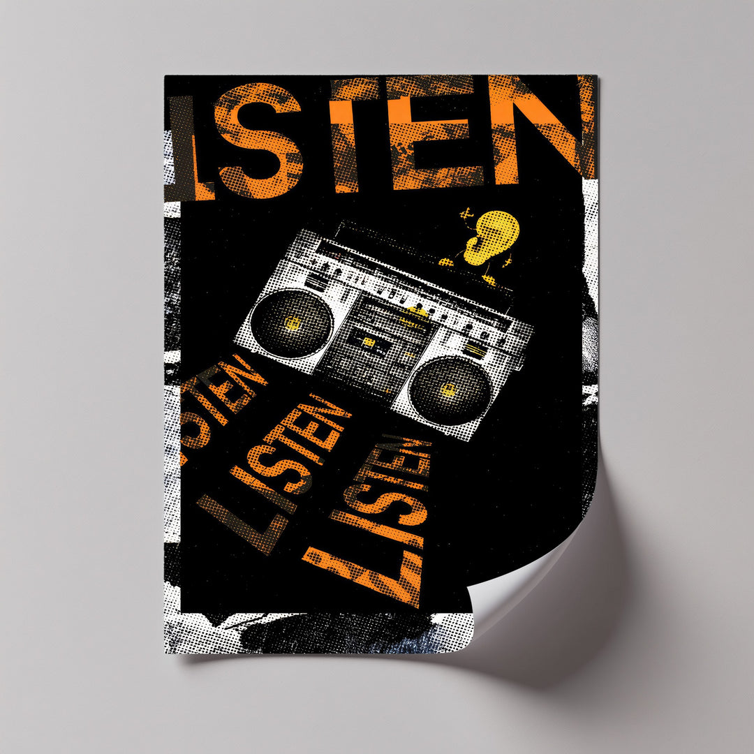 Listen Up – Retro Boombox Urban Art Canvas Print