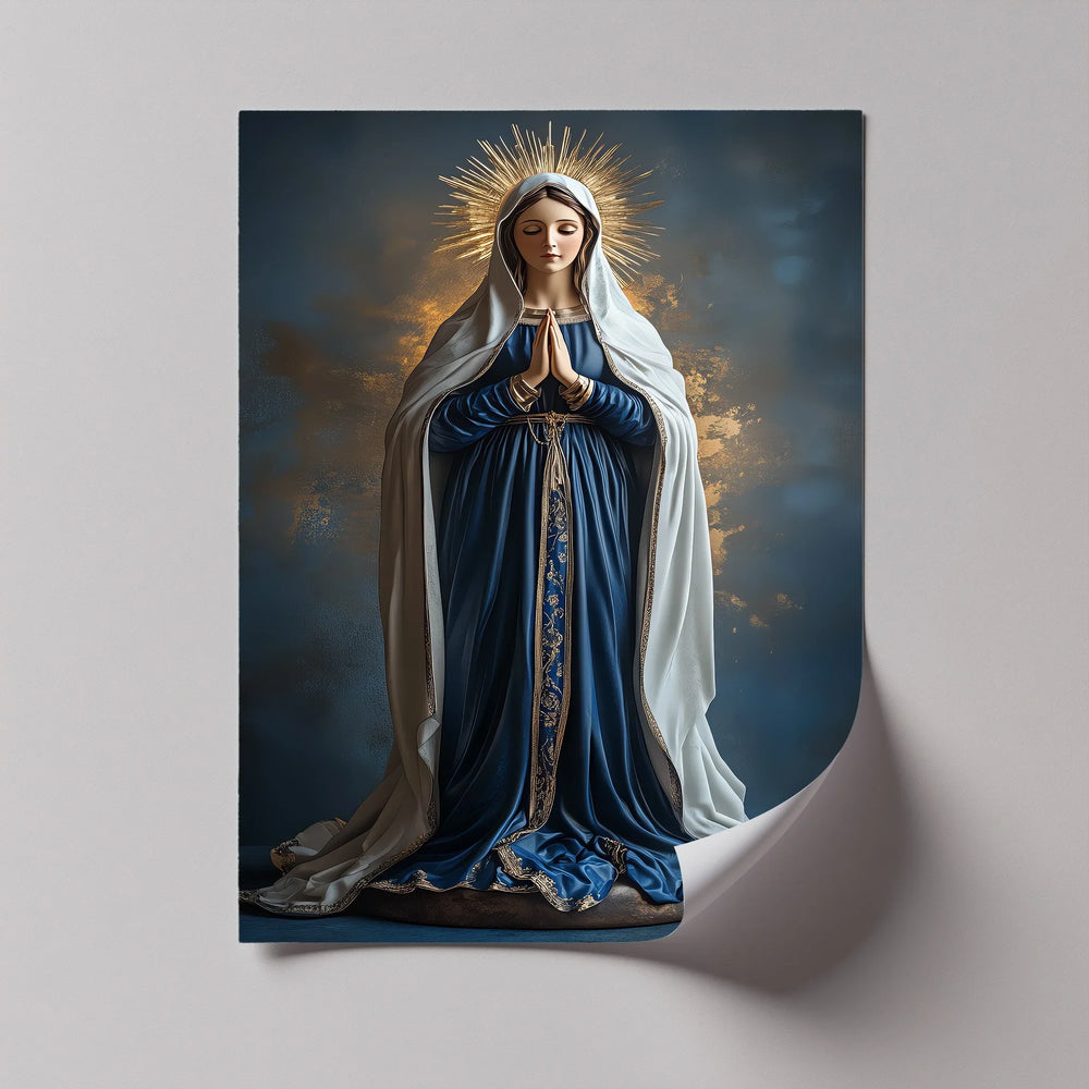 This divine canvas print of Mother Mary standing in prayer exudes heavenly elegance.

