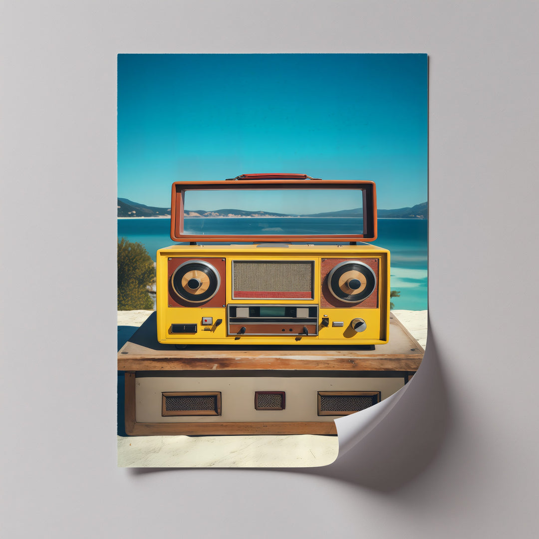 Seaside Soundwaves – Yellow Vintage Boombox Canvas Print