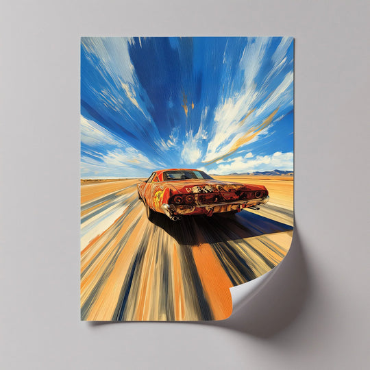 Layering effect enhances the illusion of speed in this desert highway car canvas print, making it a bold and dynamic piece of big canvas prints.