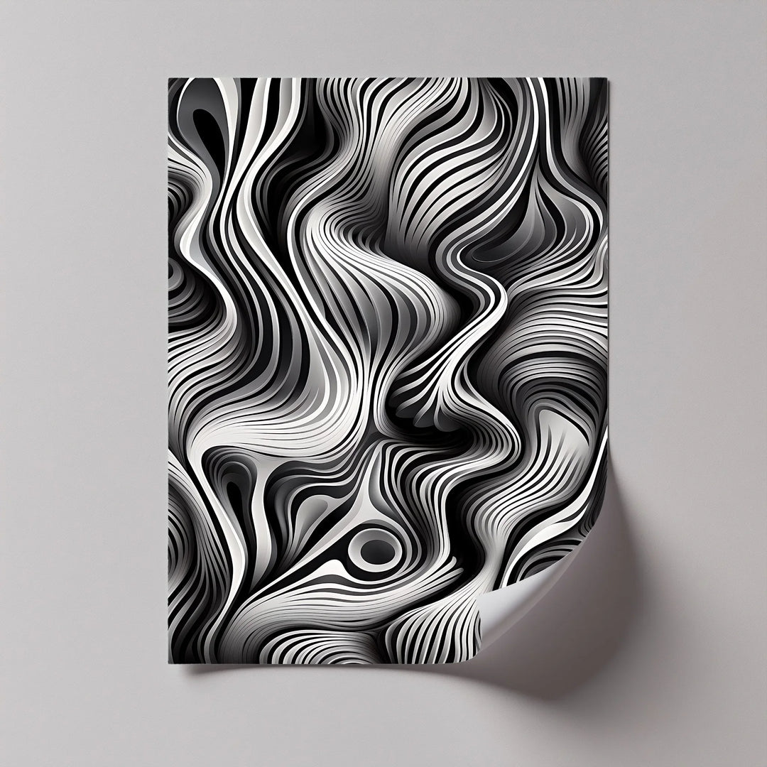 Flowing Dimensions – Abstract Waveform in Black & White Canvas Print - MyPhotoStation