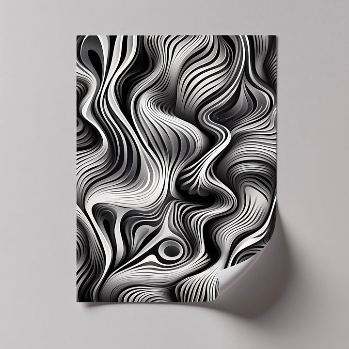Flowing Dimensions – Abstract Waveform in Black & White Canvas Print - MyPhotoStation