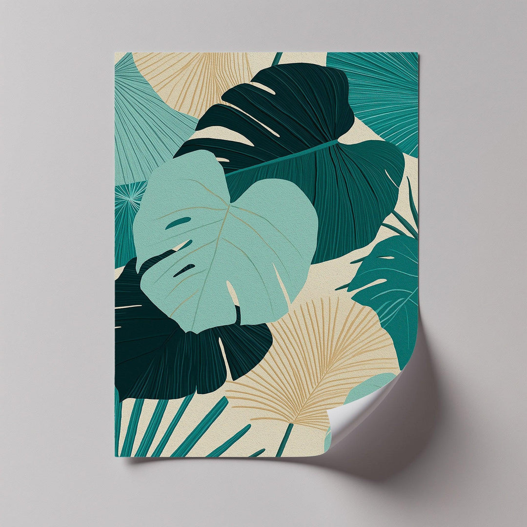 Tropical Oasis – Teal and Beige Monstera Canvas Print - MyPhotoStation