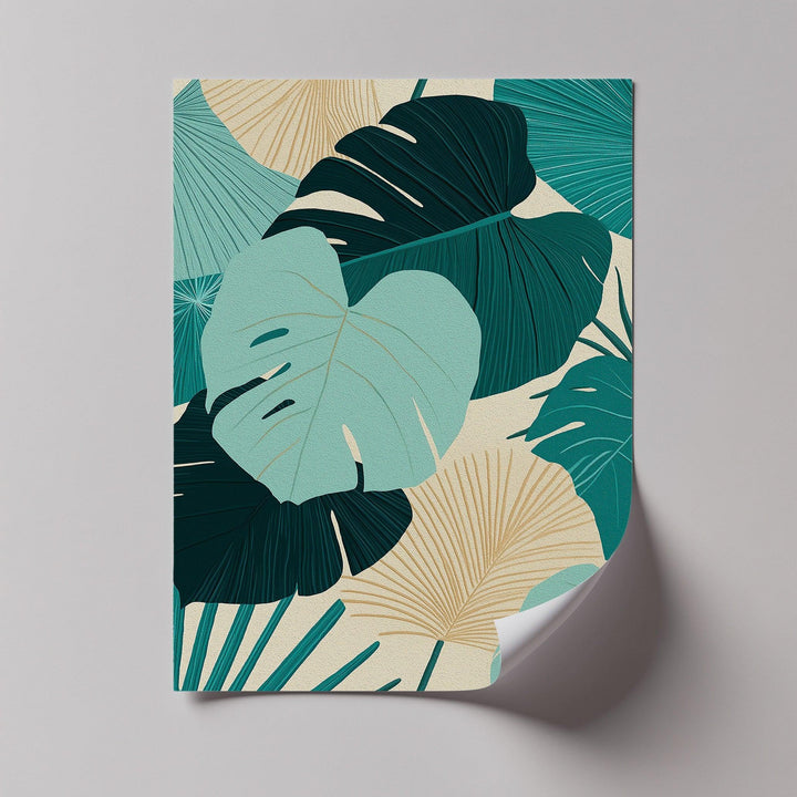 Tropical Oasis – Teal and Beige Monstera Canvas Print - MyPhotoStation