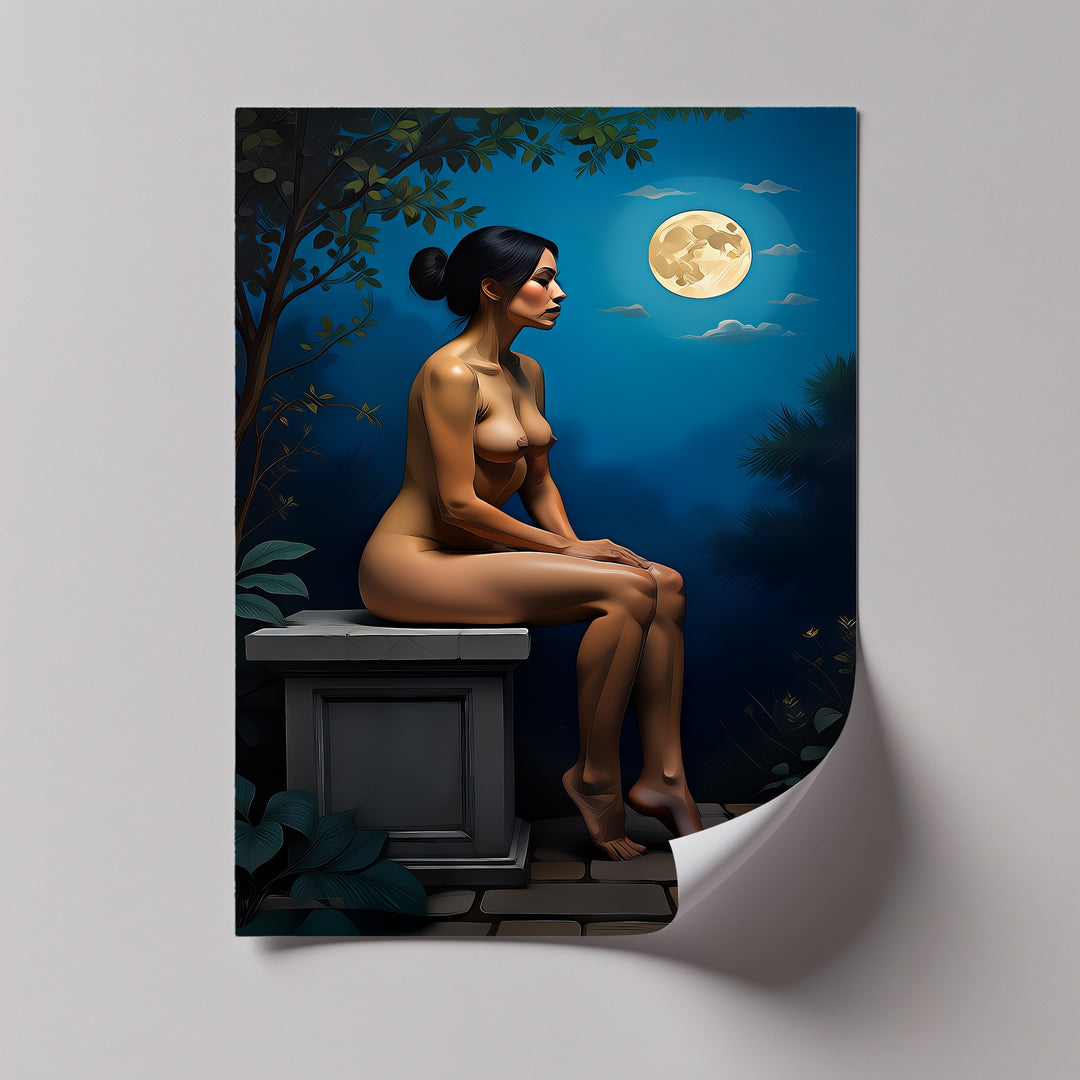 Moonlit Solitude – Elegant Nude Canvas Wall Art | Framed Artwork