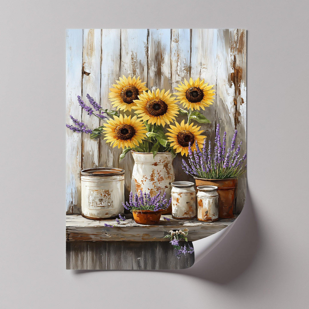 Sunflowers & Lavender – Rustic Farmhouse Floral Canvas Print - MyPhotoStation
