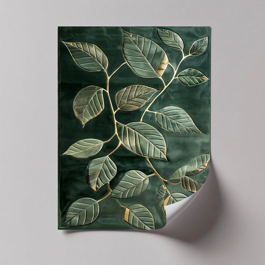 Golden Vein Harmony – Dark Green Leaf Canvas Print - MyPhotoStation