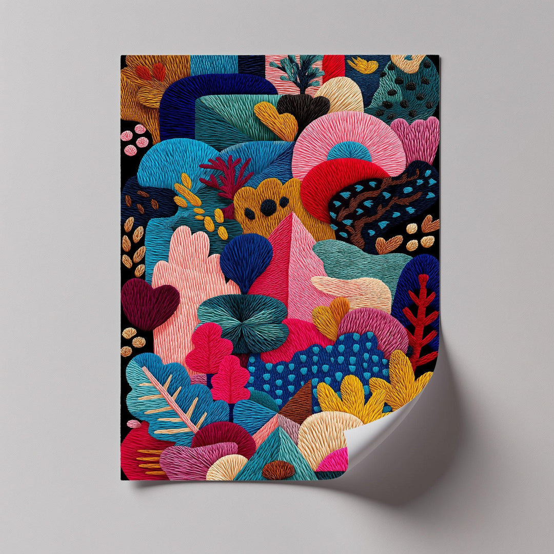 Colorful Abstract Garden Embroidery Style – Bold Canvas Print - MyPhotoStation