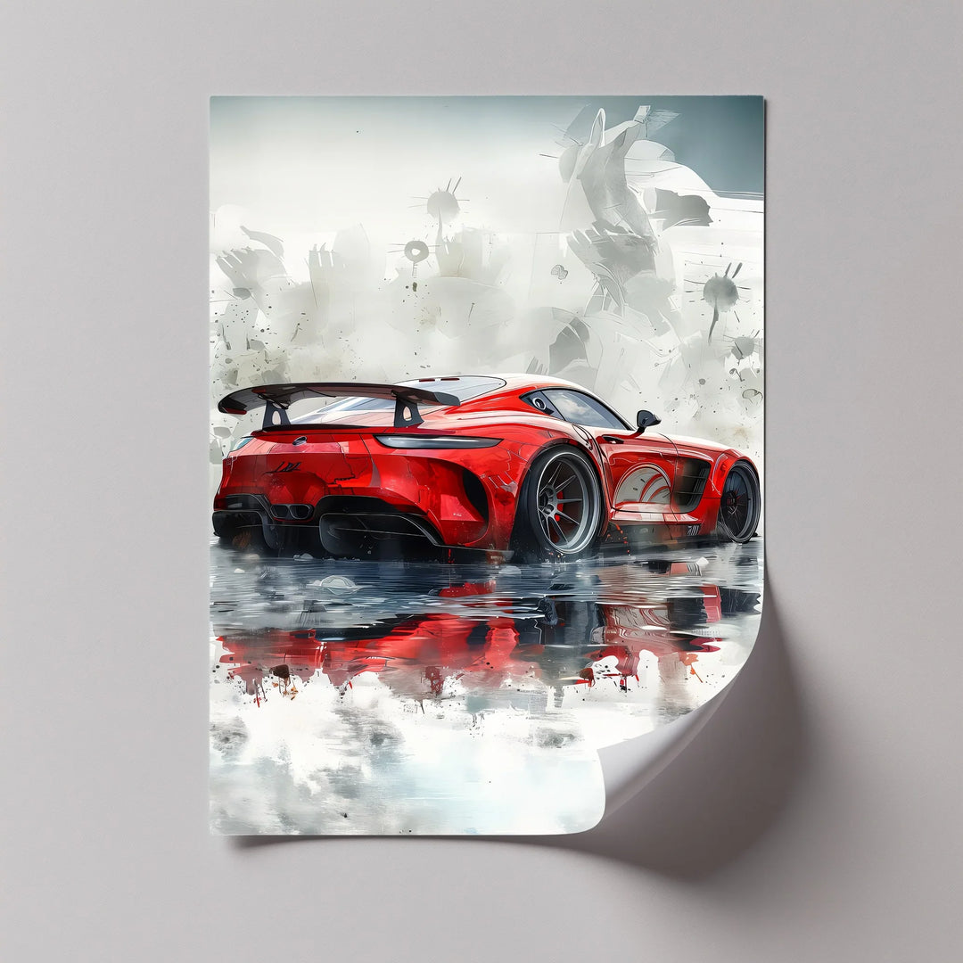 Red Hypercar Reflection on Wet Asphalt – Car Canvas Print - MyPhotoStation