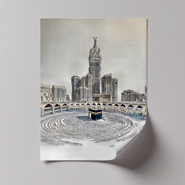 Kaaba with Abraj Al-Bait Clock Tower – Islamic Wall Art