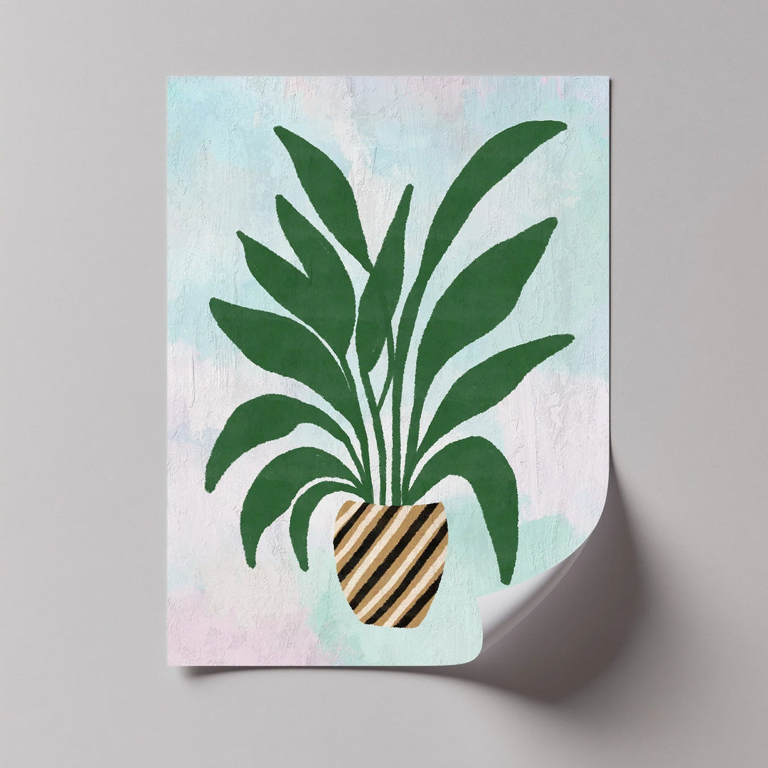 Striped Planter Botanical Art – Minimalist Green Leaf Canvas Print - MyPhotoStation