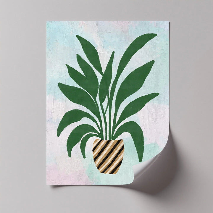 Striped Planter Botanical Art – Minimalist Green Leaf Canvas Print - MyPhotoStation