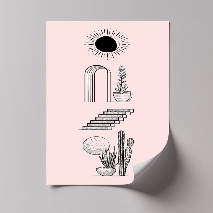 Desert Geometry – Minimalist Boho Cactus Canvas Print