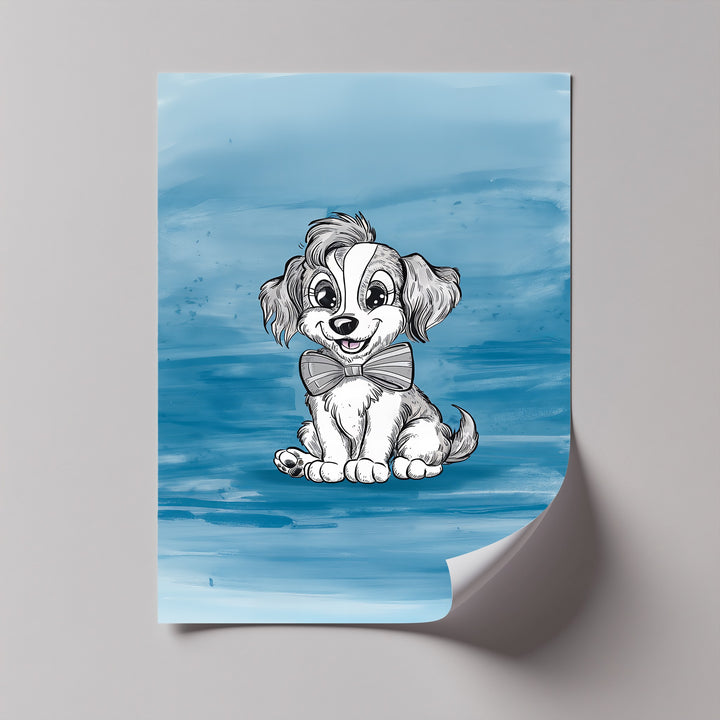 Charming Cartoon Pup with Bowtie - Puppies Canvas Print