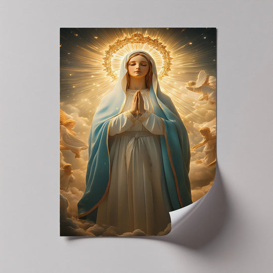 Exquisite canvas artwork displays fine weave texture and high-resolution printing, presenting the 'Queen of Heaven – Virgin Mary' canvas art print with radiant color fidelity.