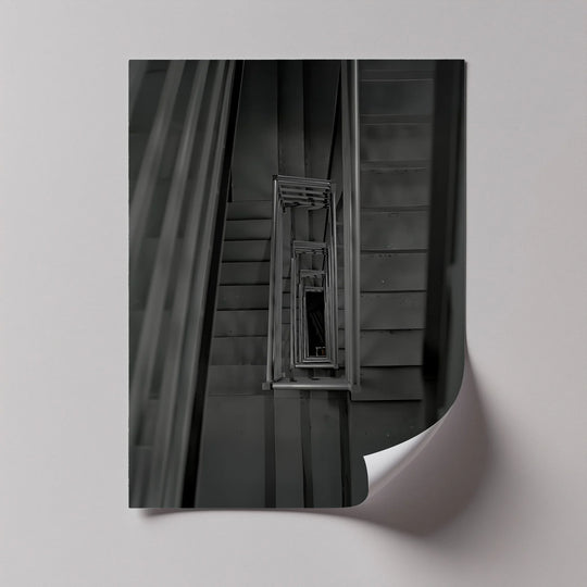 Brooding endless descent abstract stairwell unique canvas print evokes a feeling of depth and architectural intrigue.