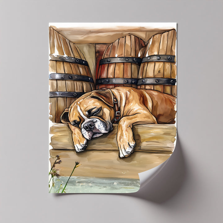 Barrel Nap – Sleeping Bulldog Illustration Puppies Canvas Print