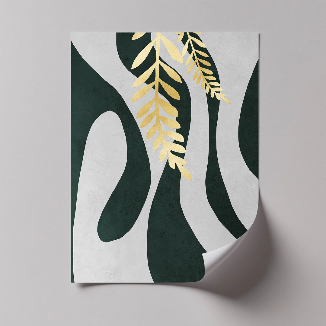 Golden Fern Over Emerald Flow – Minimal Botanical Canvas Print - MyPhotoStation