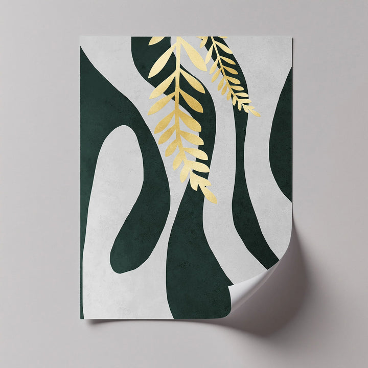 Golden Fern Over Emerald Flow – Minimal Botanical Canvas Print - MyPhotoStation