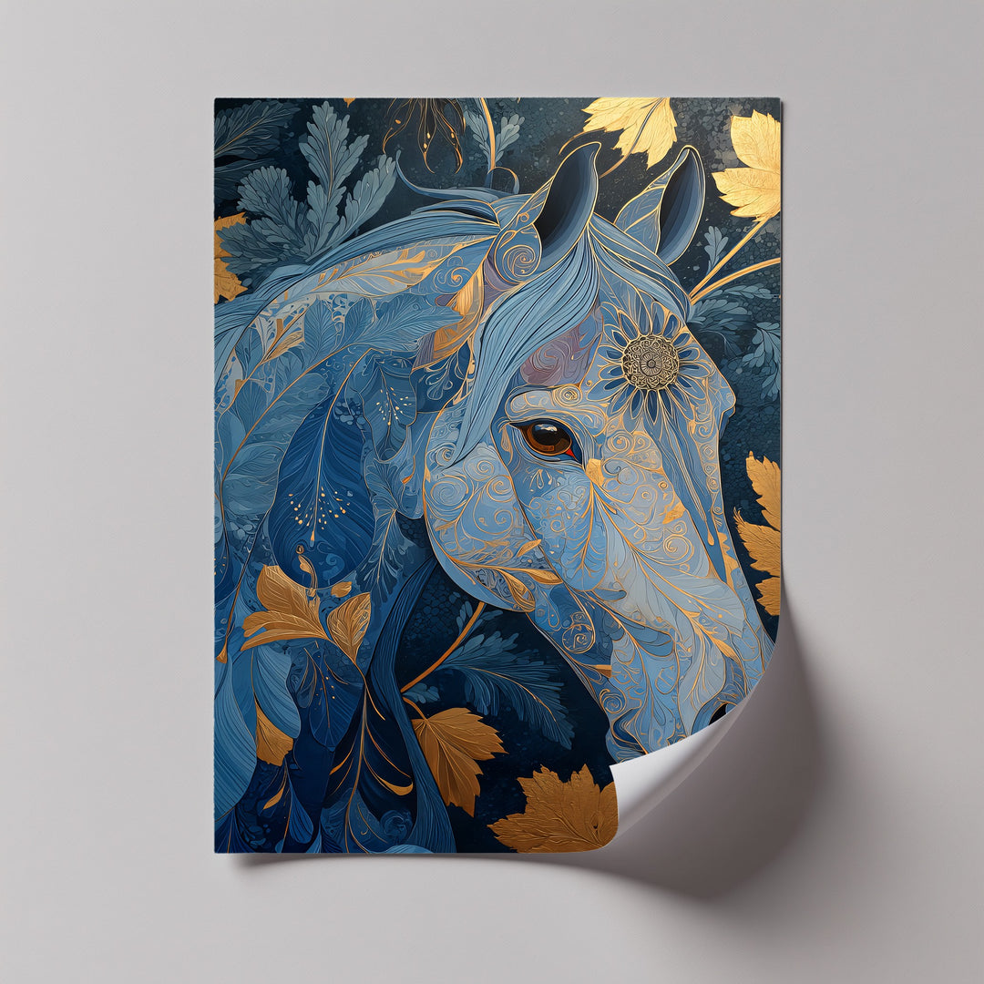 Golden Gaze – Ornamental Blue Horse Canvas Print