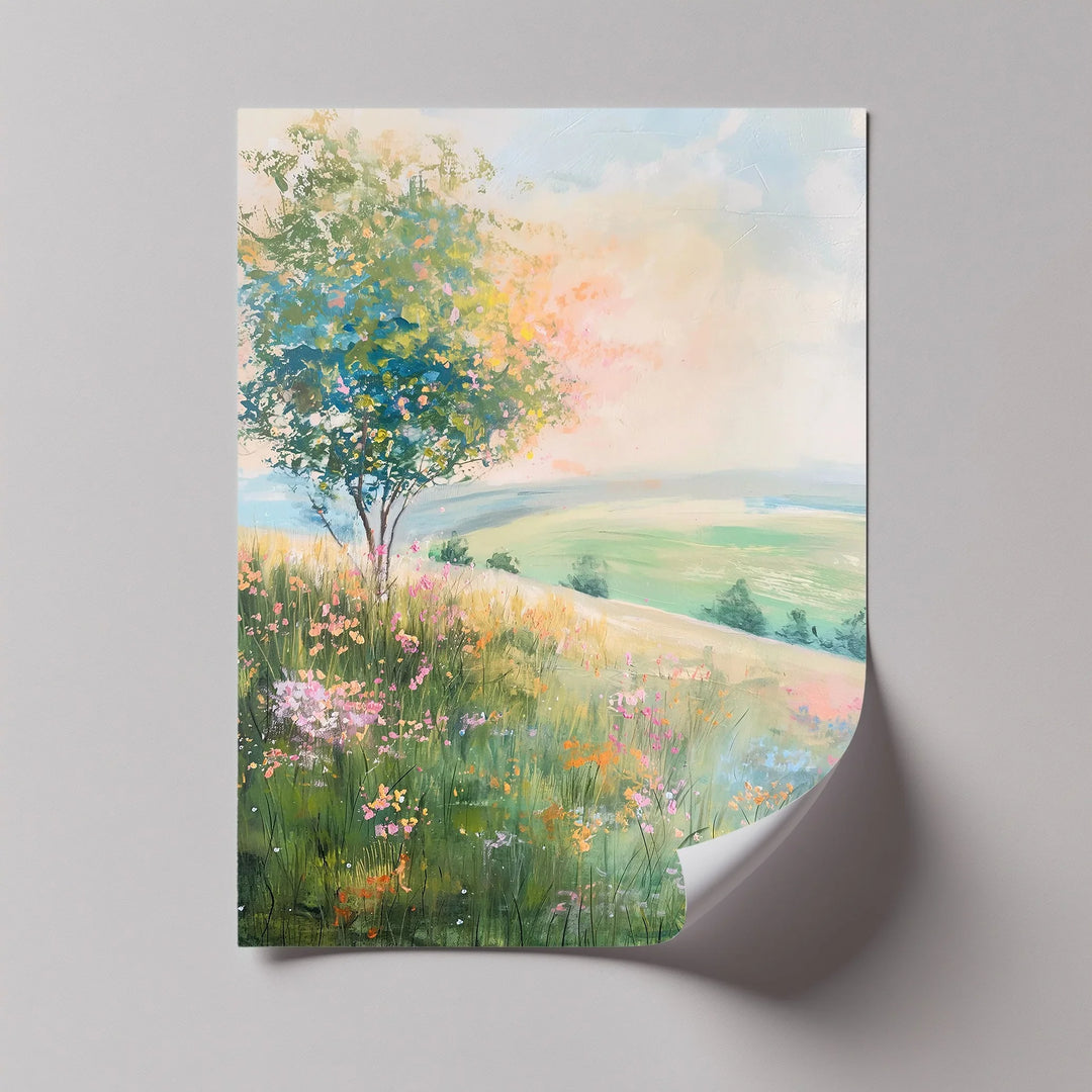 Blooming meadow and tree nature canvas print

