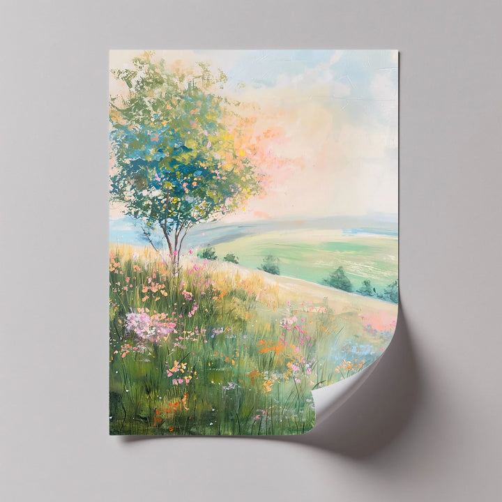 Blooming meadow and tree nature canvas print

