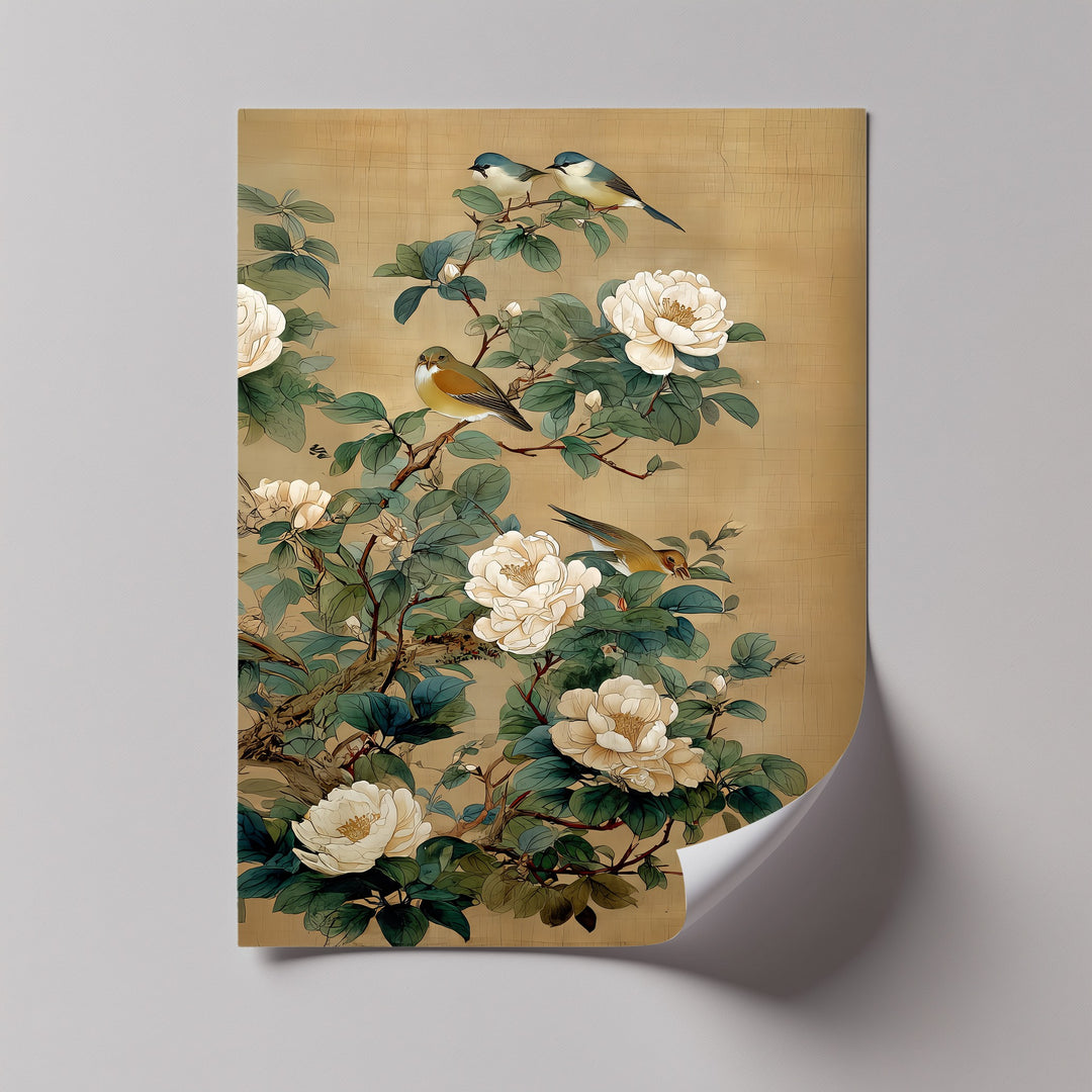 Birds Among White Peonies - Canvas Wall Art | Canvas Wall Decor