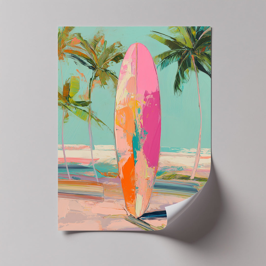 Sunset Ride – Vibrant Surfboard Beach Scene Canvas Print