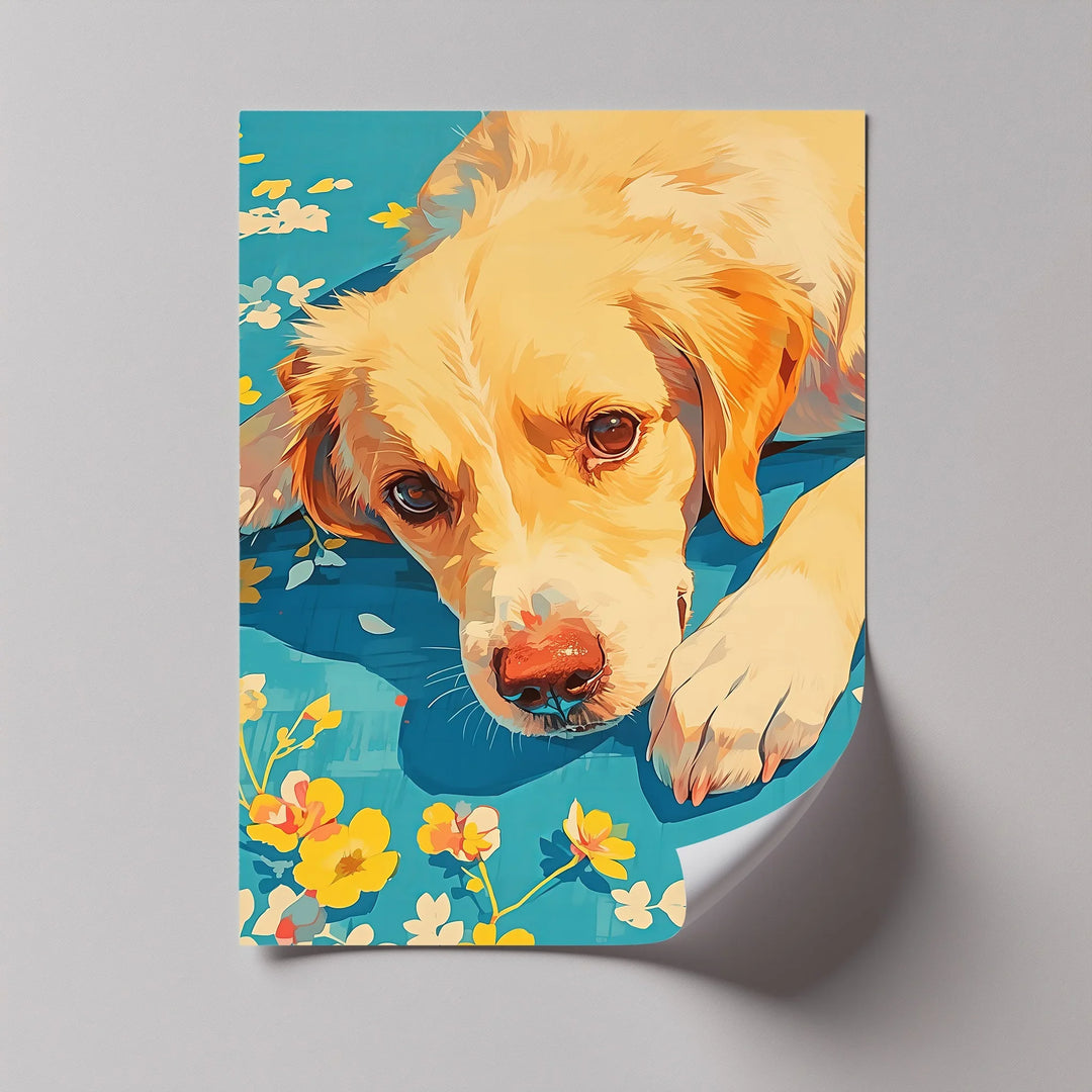 Sunlit Gaze – Playful Floral Dog Portrait Puppies Canvas Print - MyPhotoStation