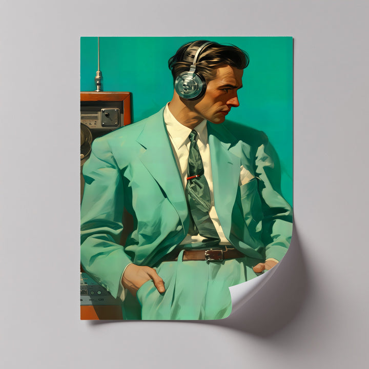 The Audiophile – Retro Cool Man in Teal Suit Canvas Print