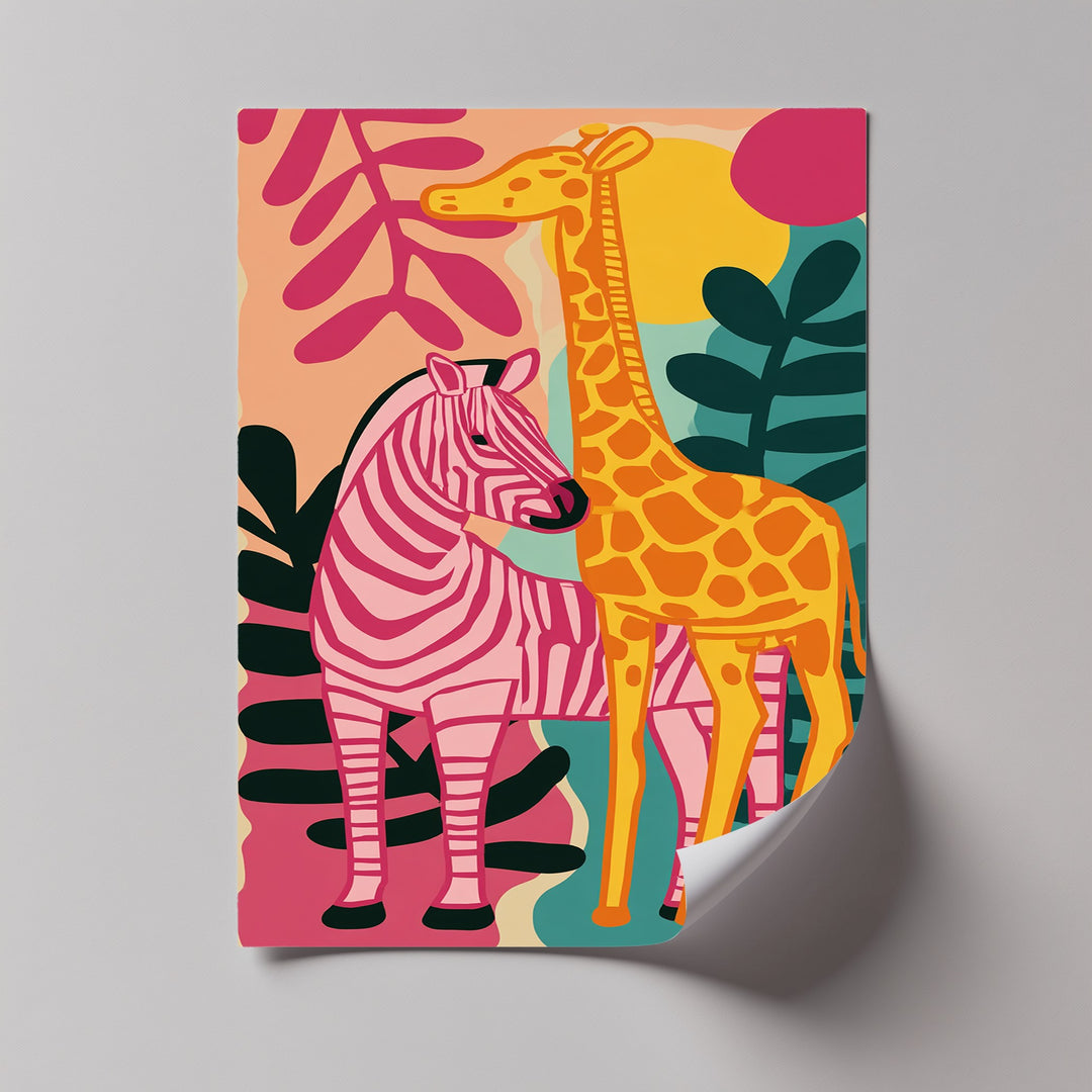 Zebra and Giraffe in Jungle Colors – Bold Safari-Inspired Canvas Print