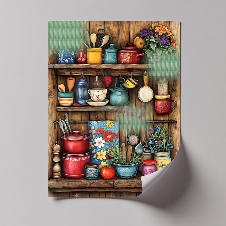 Rustic Kitchen Shelf – Vintage Floral Kitchen Canvas Print - MyPhotoStation