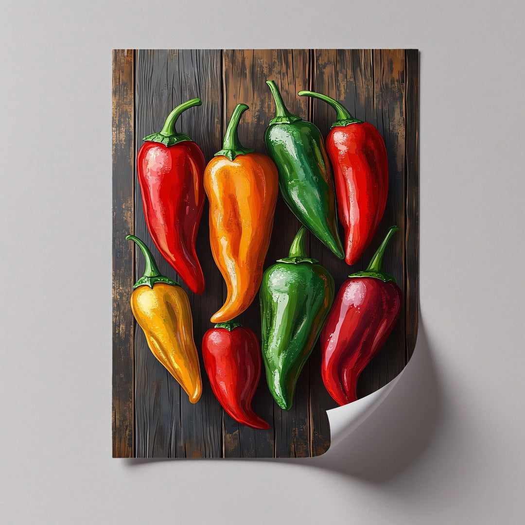 Colorful Peppers – Rustic Vegetable Kitchen Canvas Print - MyPhotoStation