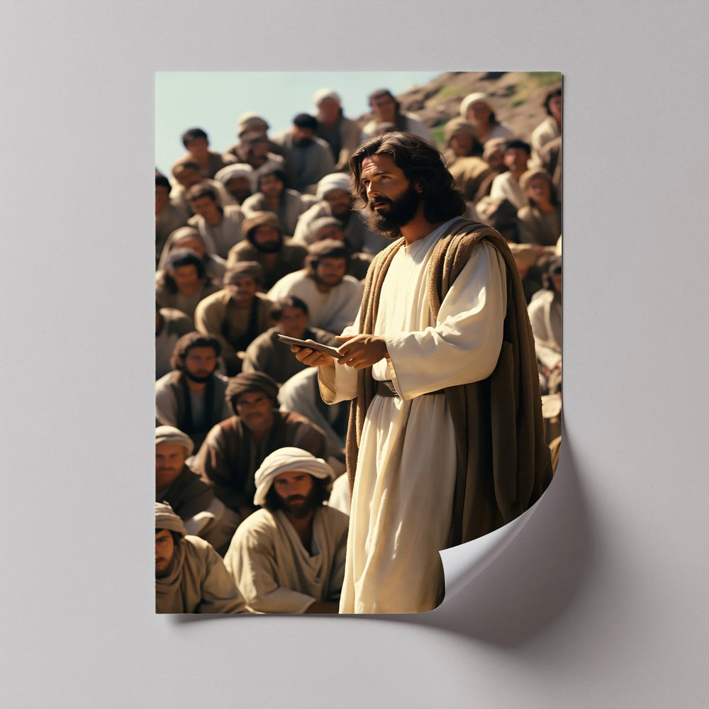 A radiant portrayal of Christ among his followers, this canvas print channels spiritual guidance and hope.

