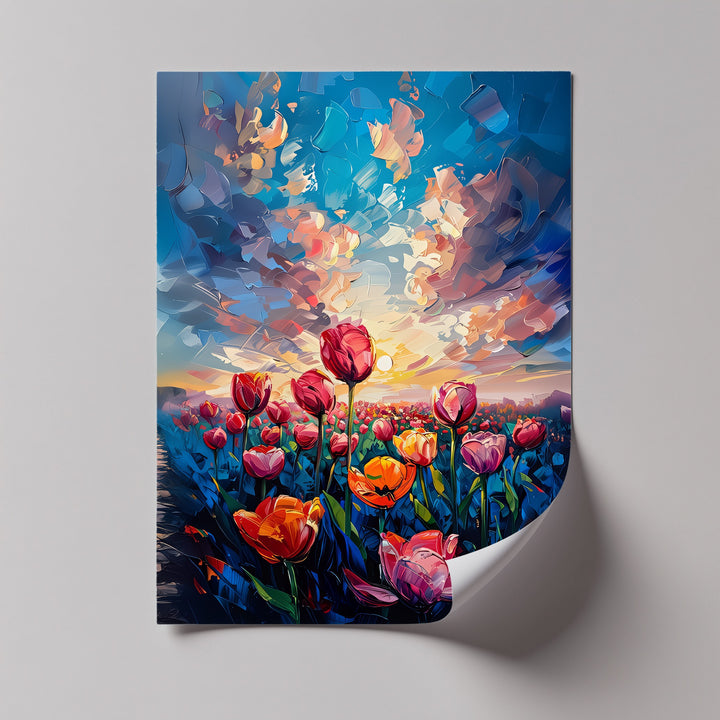 Radiant Bloom – Abstract Tulip Field at Sunset Canvas Print