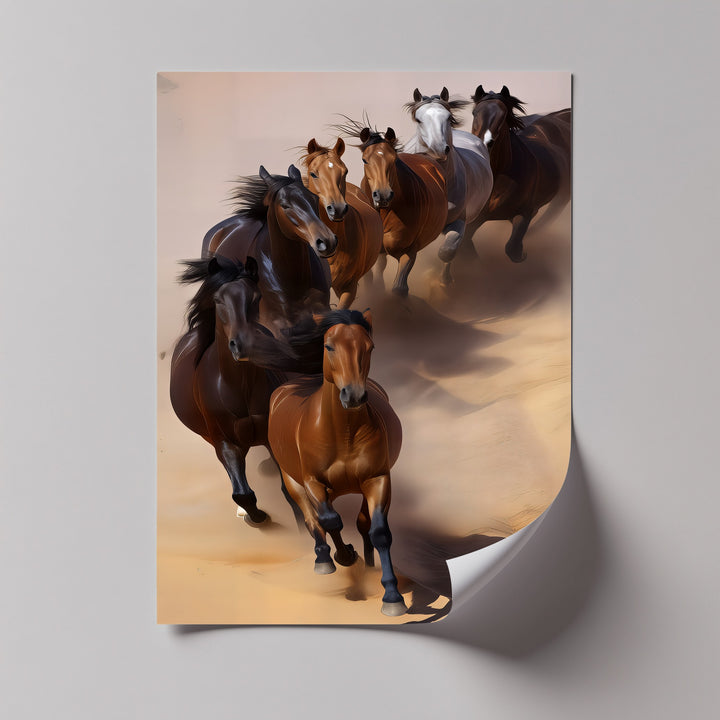 Galloping Herd of Horses on Desert Sands - Horse Canvas Print