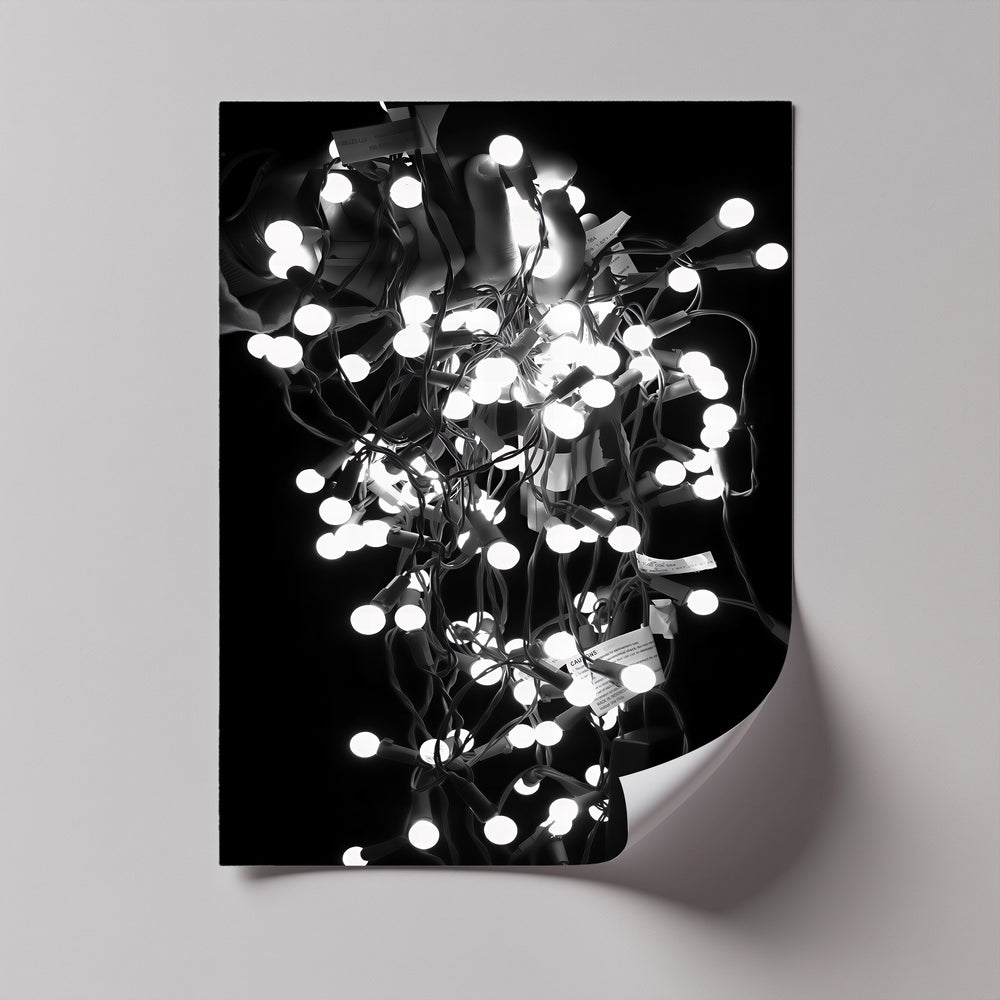 This striking canvas print captures the chaotic beauty of festive string lights in motion.

