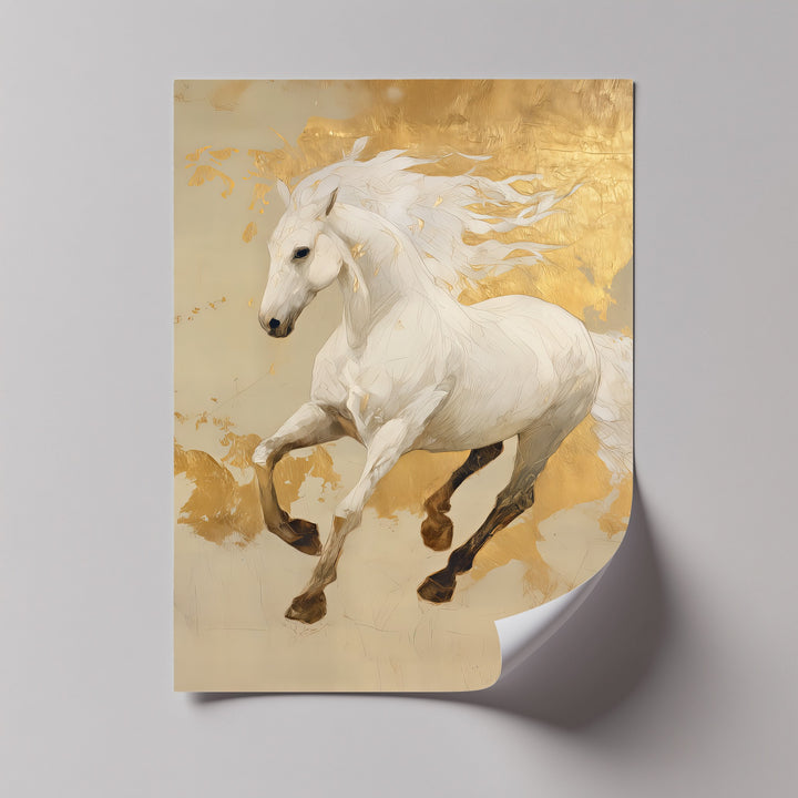 Celestial Charge – Golden White Horse Fantasy Canvas Print