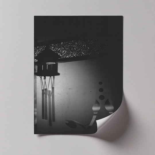 Smooth matte finish enhances the black and white shadow art canvas pictures in this minimalist 'Silent Chimes' canvas print.